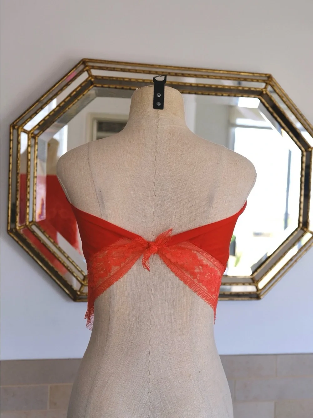 gorgeous vintage orange/red scarf with lace detailing
